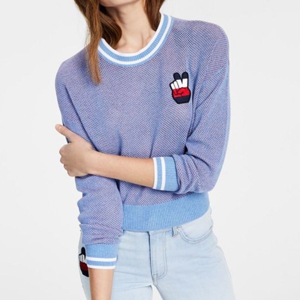 ❄️TOMMY JEANS‎ Cotton Mesh-Stitch Sweater